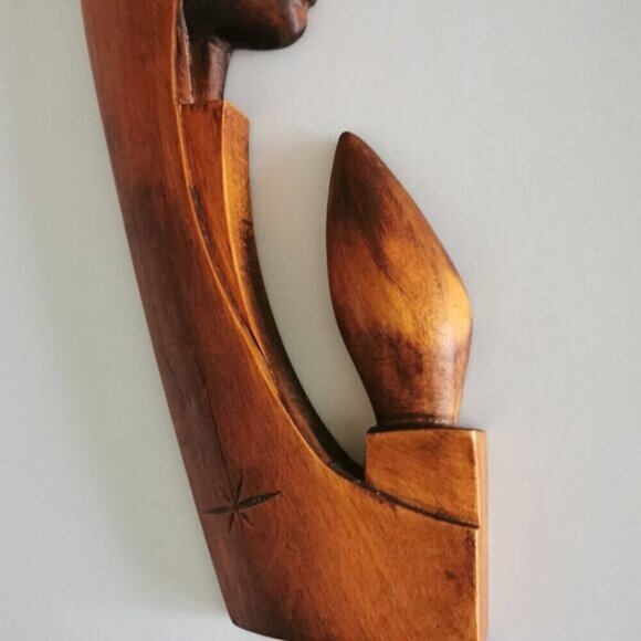 Handcarved Virgin Mary Madonna Wood Sculpture Wall Hanging Polish Artist - Picture 6 of 10